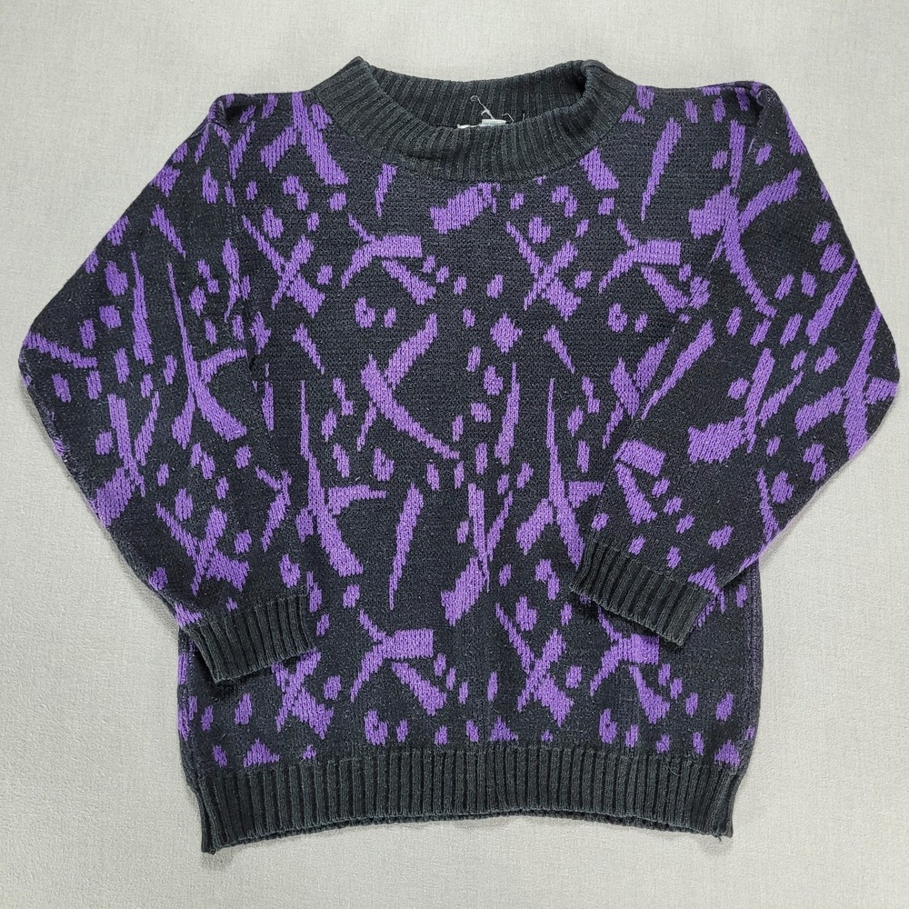 Vintage Jamie Scott Sweater Women Large Grandma Purple Abstract Acrylic Knit